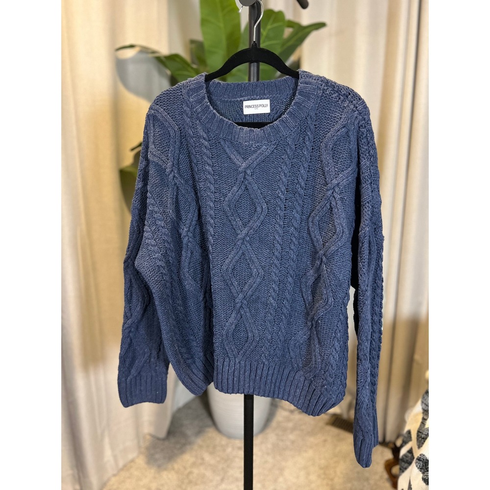 Princess Polly Blue Cable Knit Oversized Crew Neck Sweater L/XL - Picture 2 of 11